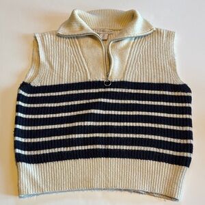 Sincerely Jules Cream and Navy Knit Zip Sweater